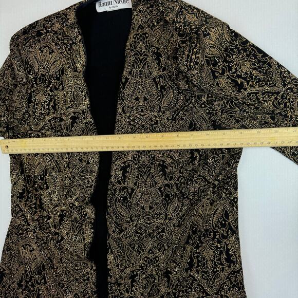 Vintage 90's Ronni Nicole by Oudia Black & Gold Glitter Cardigan Jacket Large - Picture 10 of 13
